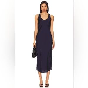 NWT Heartloom Reeve Dress Navy Blue Side Slit Satin Slip Lace Women's Small